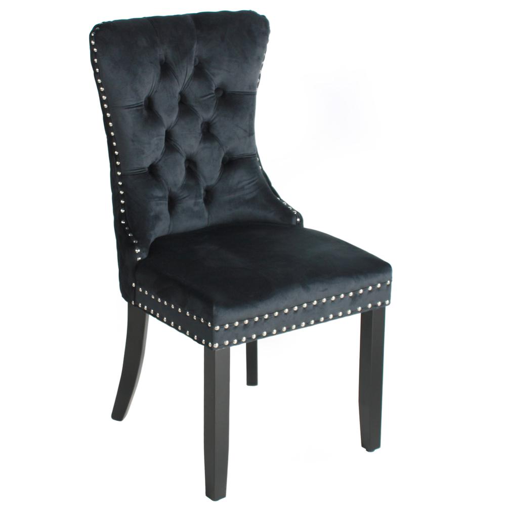 Better Home Products Sofia Velvet Upholstered Tufted Dining Chair Set in Black. Picture 4