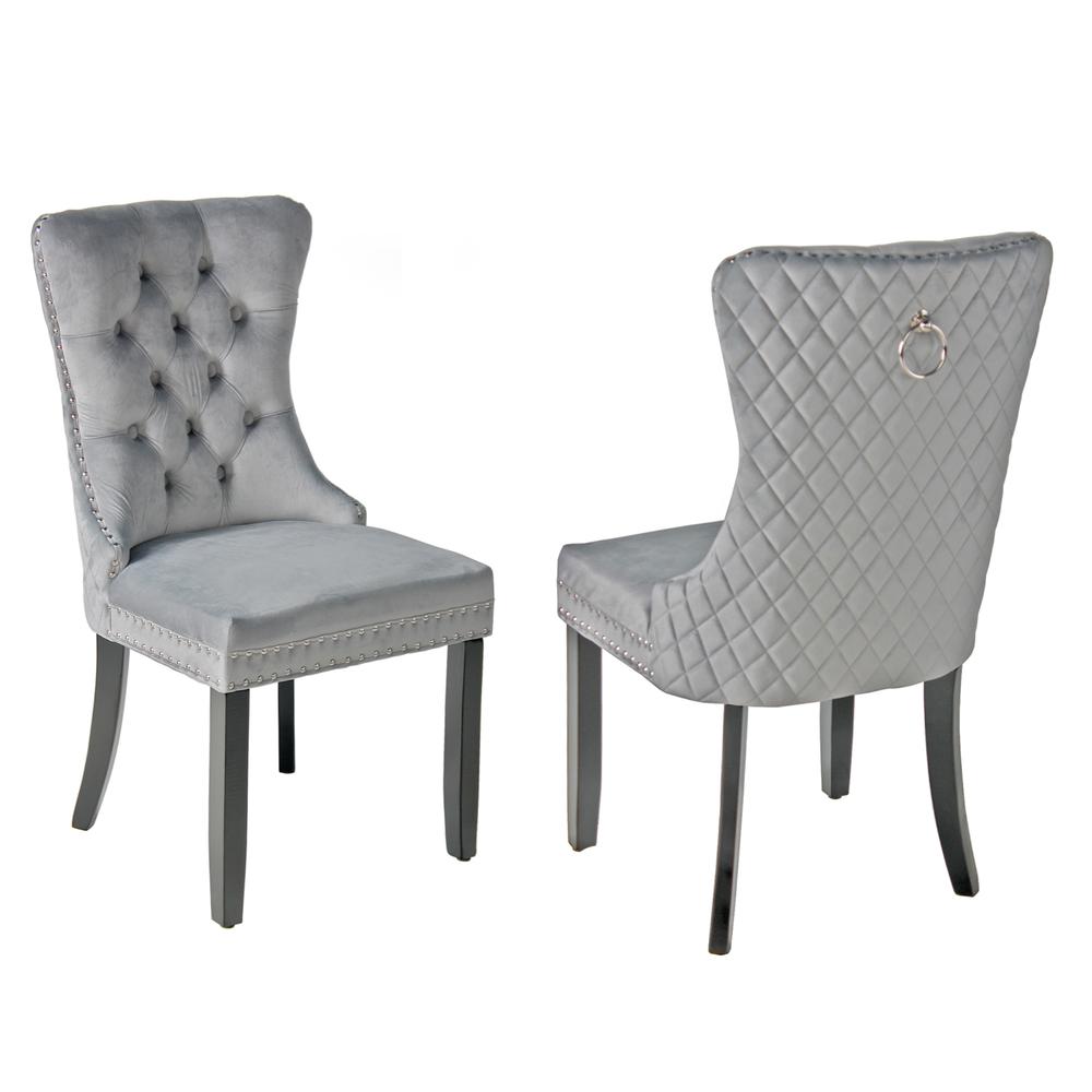 Better Home Products Sofia Velvet Upholstered Tufted Dining Chair Set in Gray. Picture 3