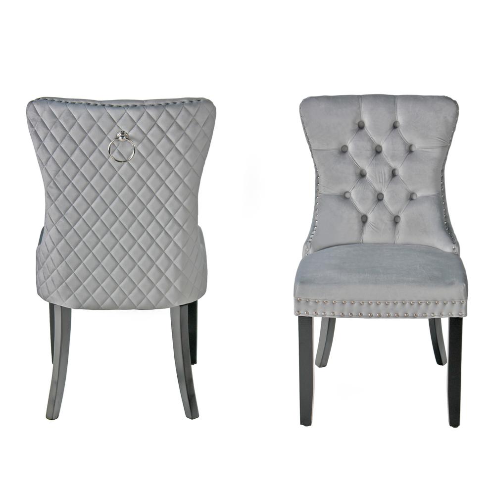 Better Home Products Sofia Velvet Upholstered Tufted Dining Chair Set in Gray. Picture 2