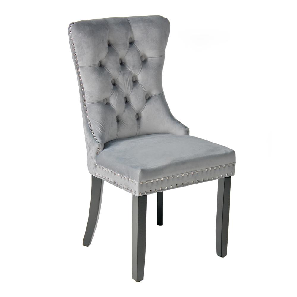 Better Home Products Sofia Velvet Upholstered Tufted Dining Chair Set in Gray. Picture 4