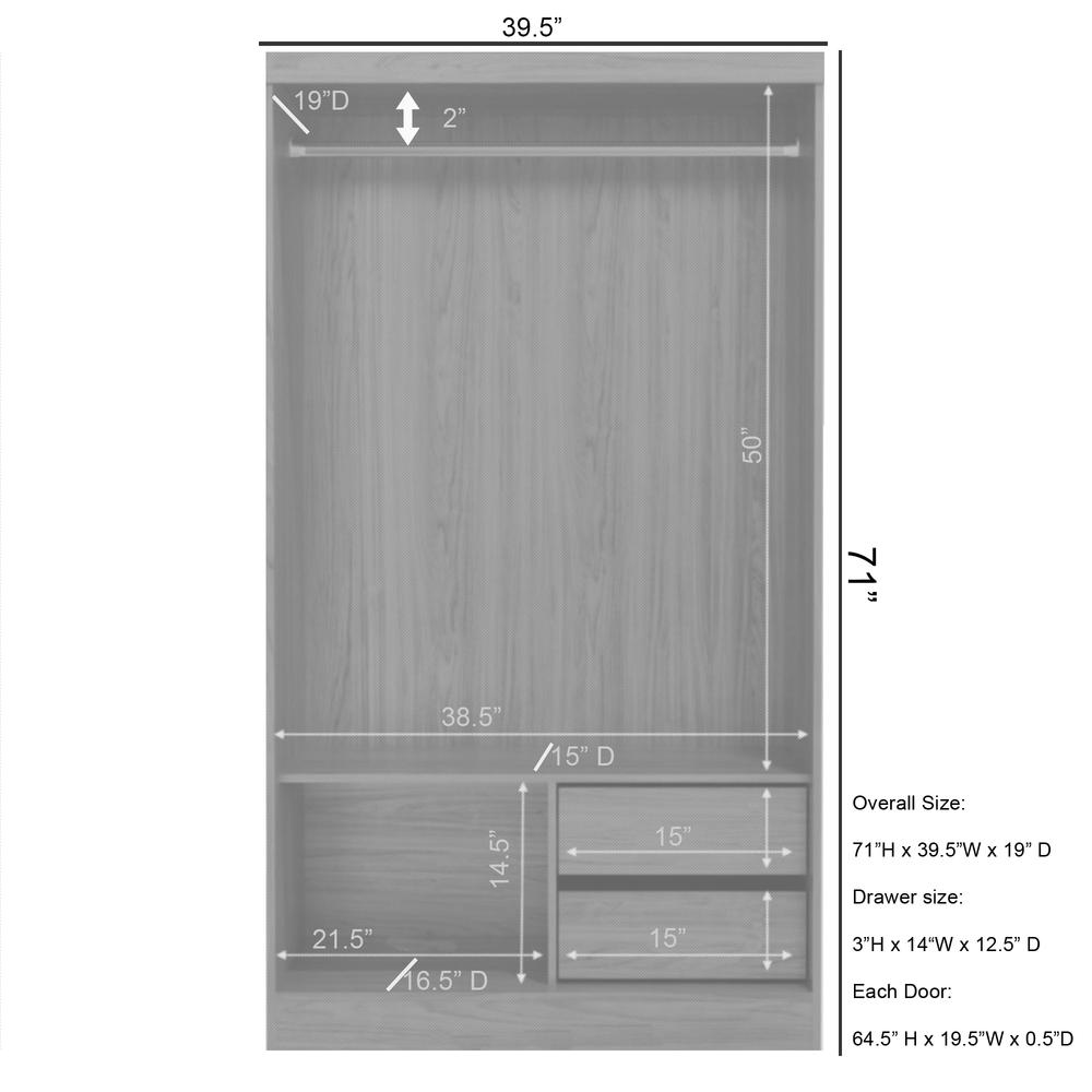 Better Home Products Modern Wood Double Sliding Door Wardrobe in Light Gray. Picture 3