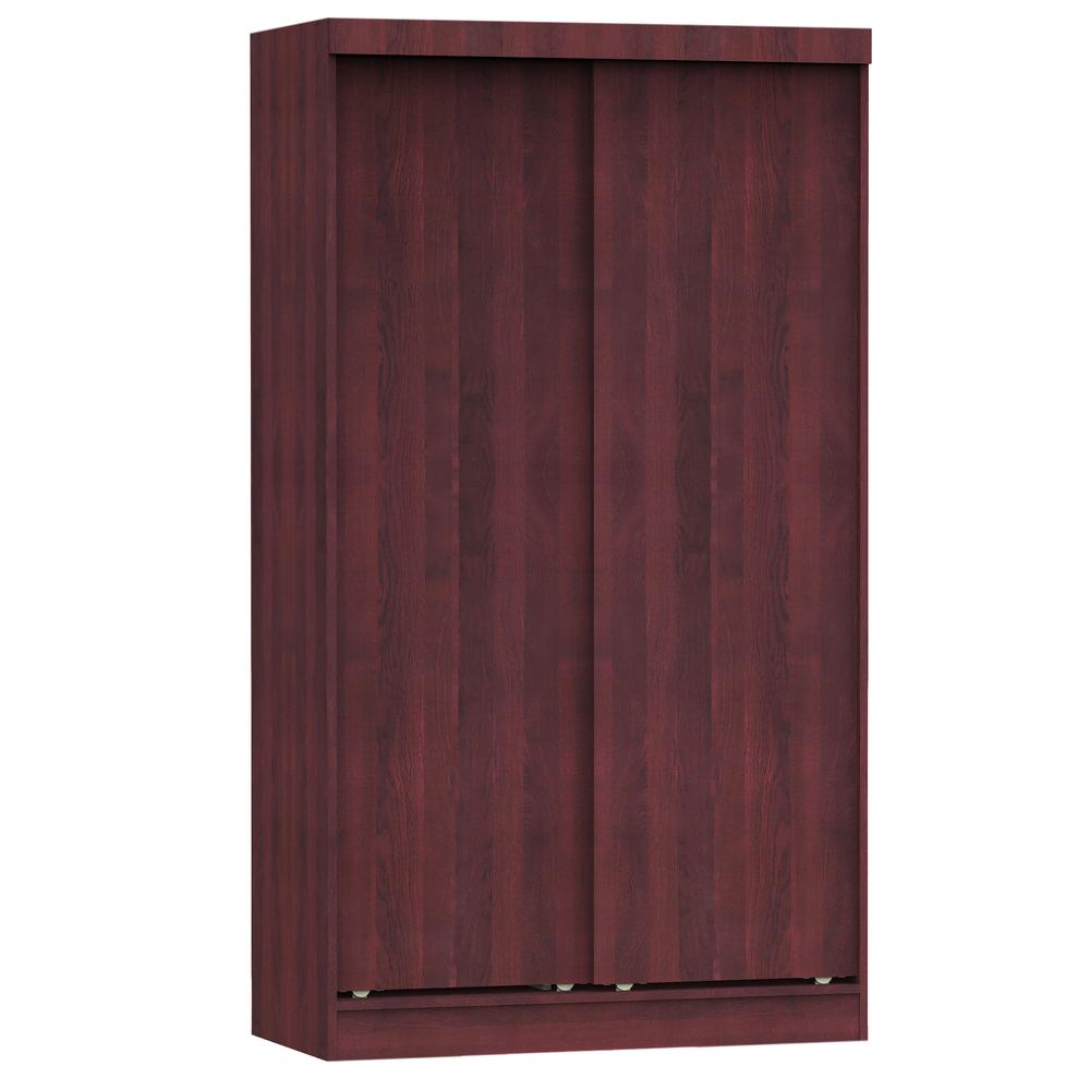 Better Home Products Modern Wood Double Sliding Door Wardrobe in Mahogany. Picture 1