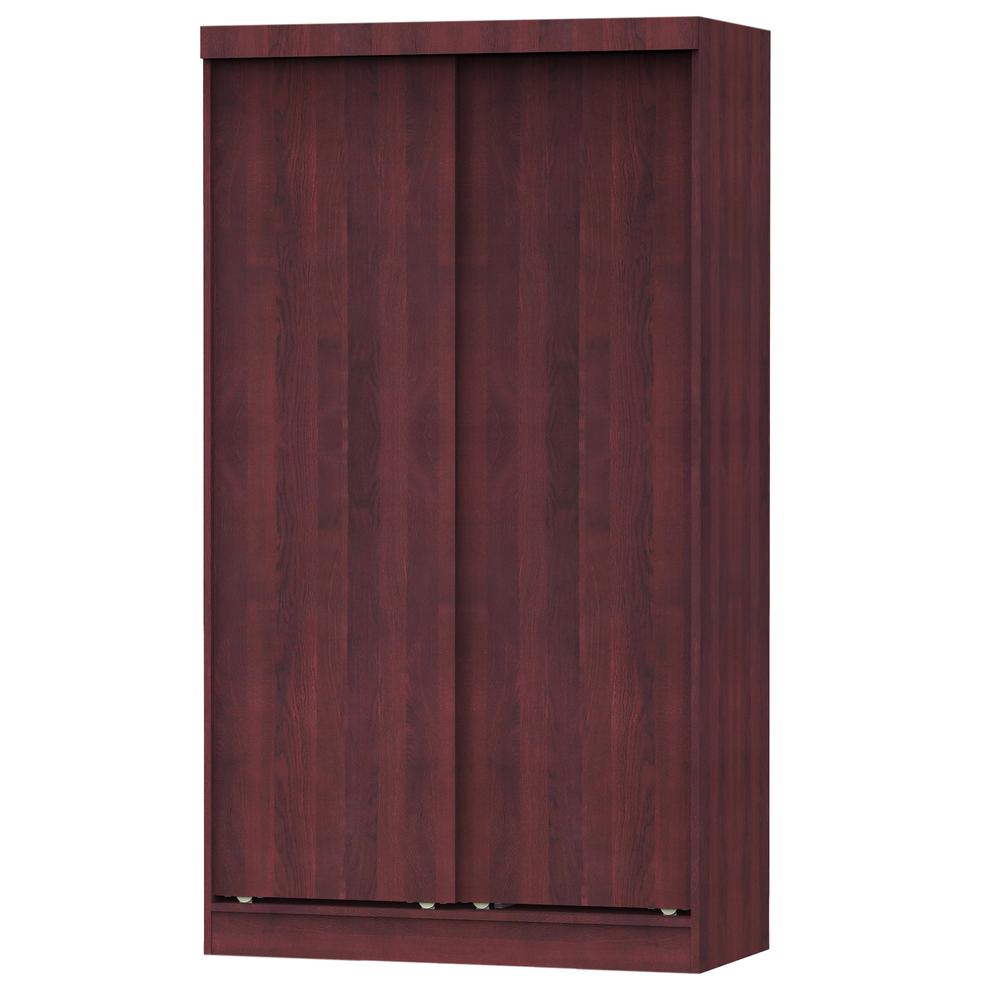 Better Home Products Modern Wood Double Sliding Door Wardrobe in Mahogany. Picture 3