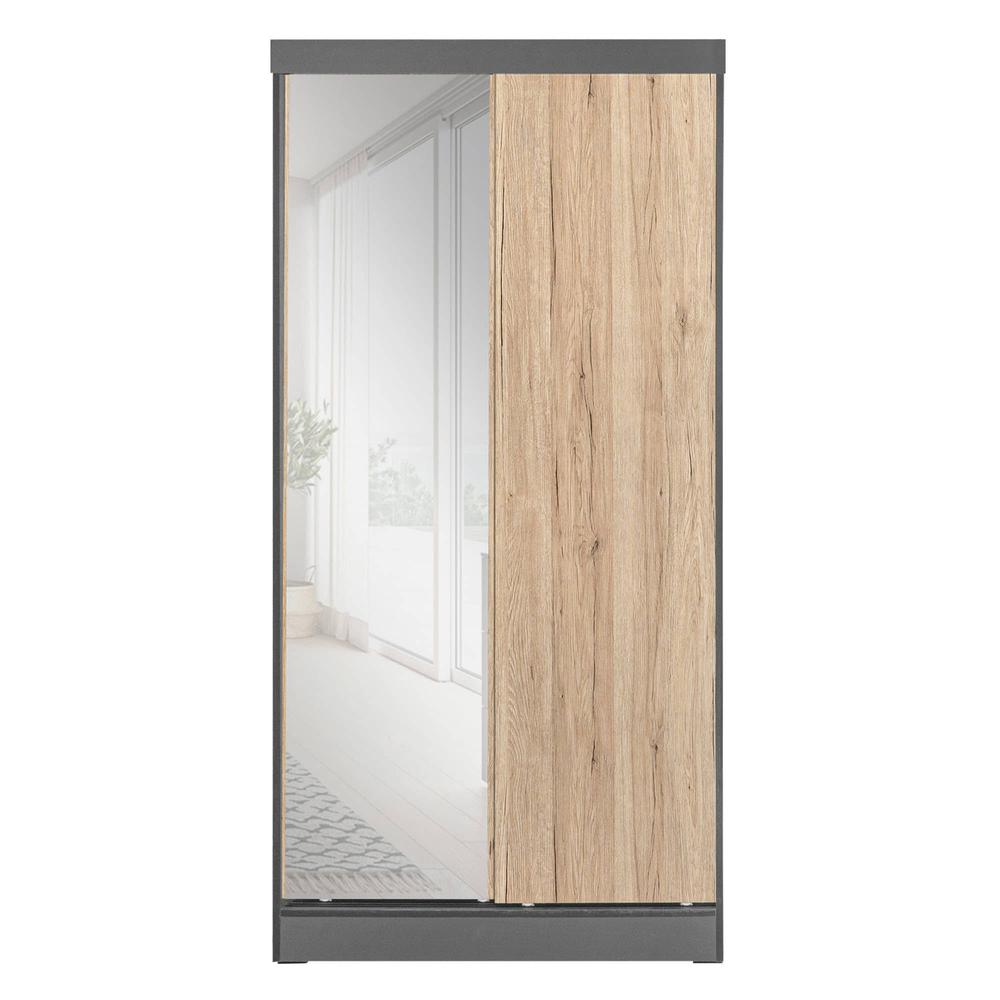 Better Home Products Mirror Wood Double Sliding Door Wardrobe Natural Oak /Gray. Picture 2