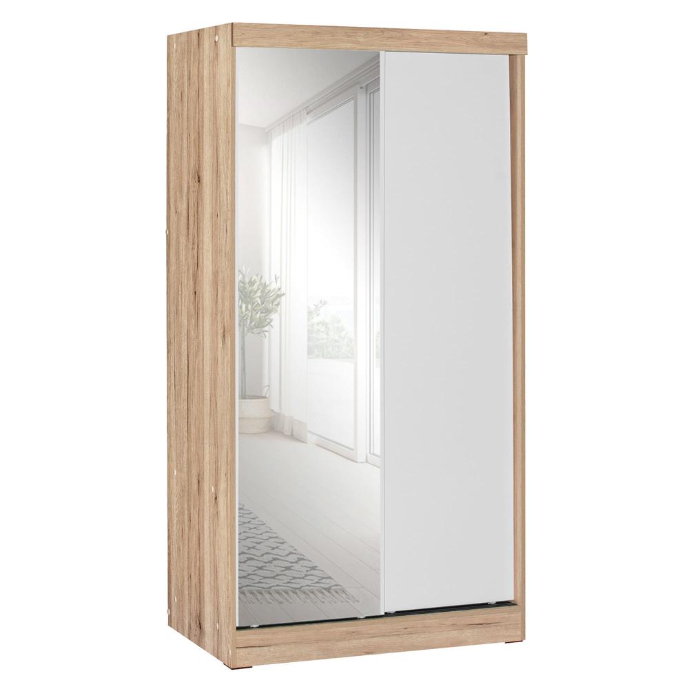 Better Home Products Mirror Wood Double Sliding Door Wardrobe White /Natural Oak. Picture 1