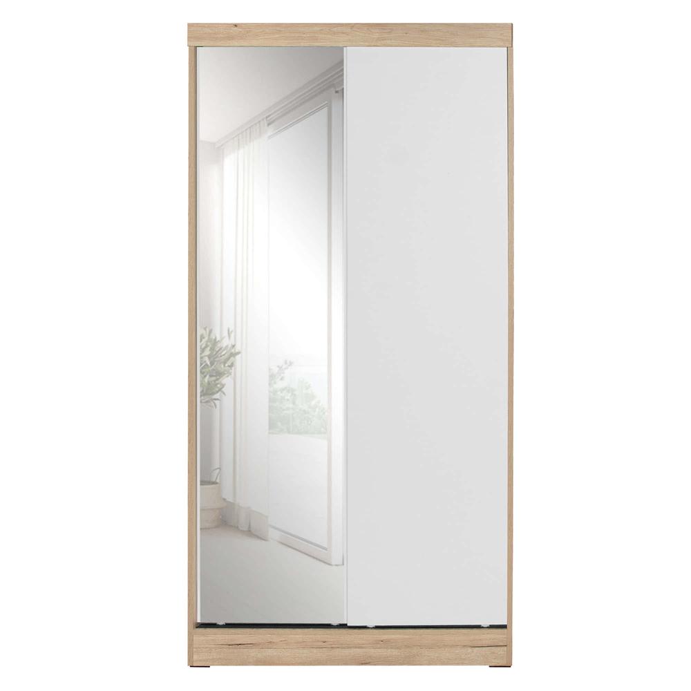 Better Home Products Mirror Wood Double Sliding Door Wardrobe White /Natural Oak. Picture 2