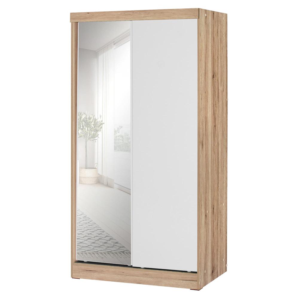 Better Home Products Mirror Wood Double Sliding Door Wardrobe White /Natural Oak. Picture 4
