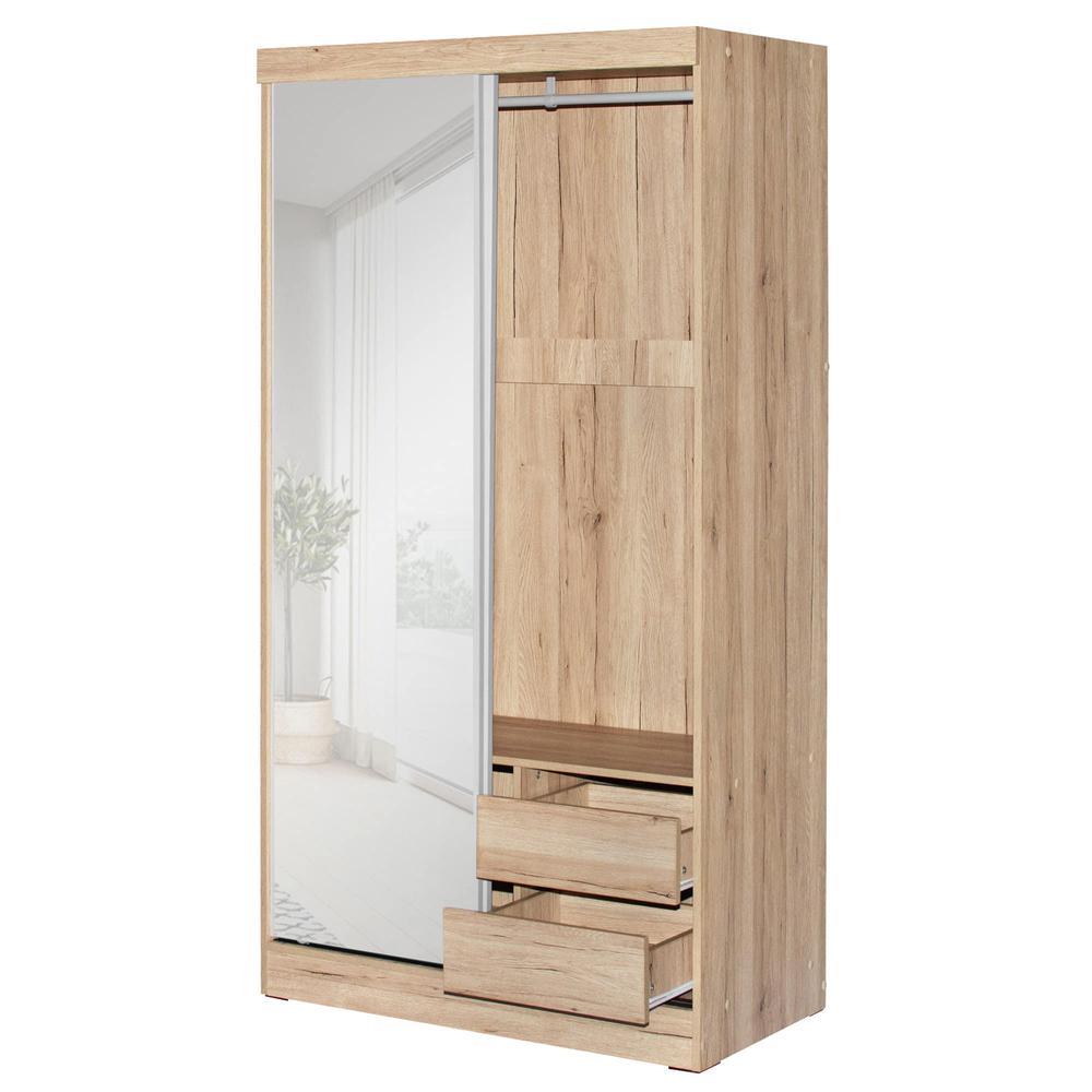 Better Home Products Mirror Wood Double Sliding Door Wardrobe White /Natural Oak. Picture 3