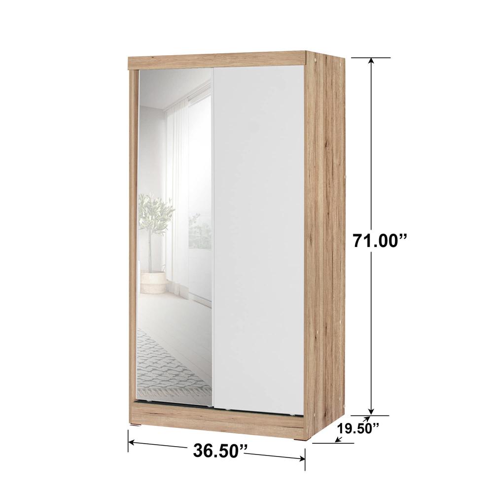 Better Home Products Mirror Wood Double Sliding Door Wardrobe White /Natural Oak. Picture 5