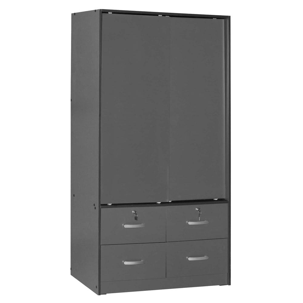 Better Home Products Sarah Modern Wood Double Sliding Door Armoire in Dark Gray. Picture 1