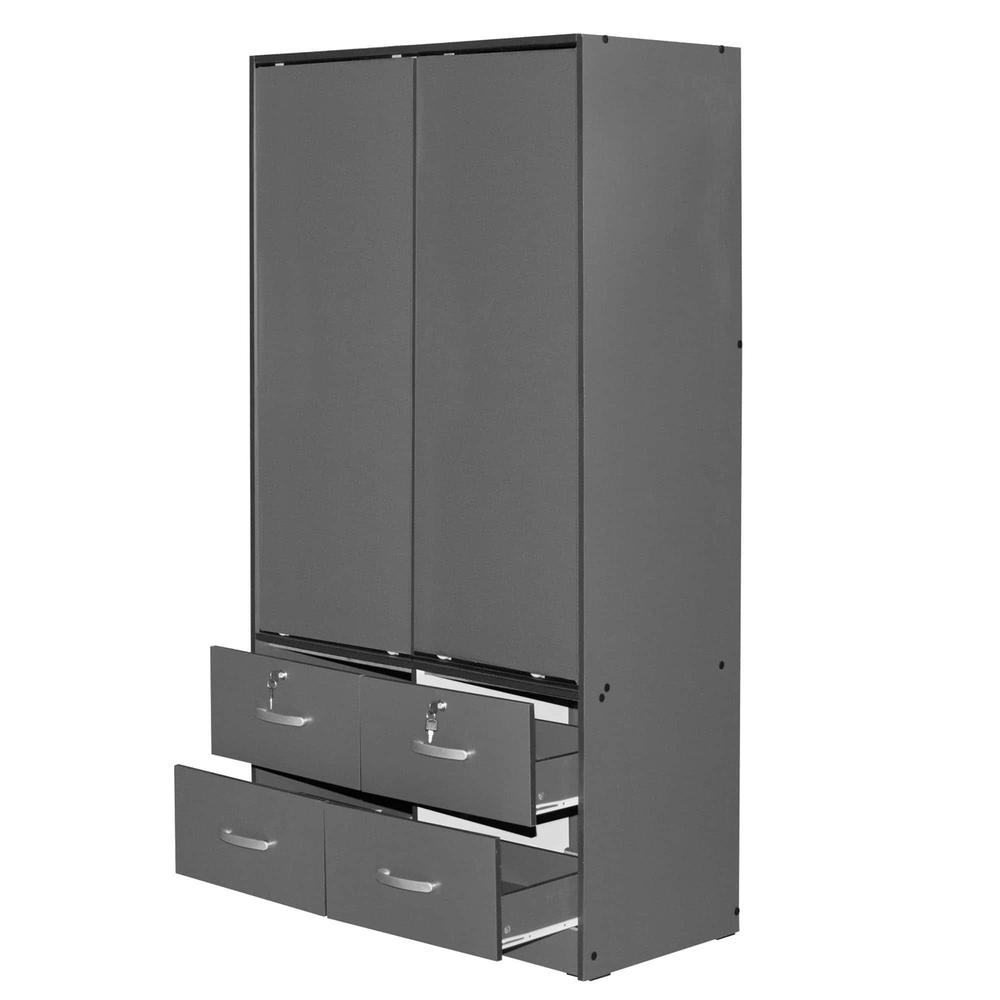 Better Home Products Sarah Modern Wood Double Sliding Door Armoire in Dark Gray. Picture 4