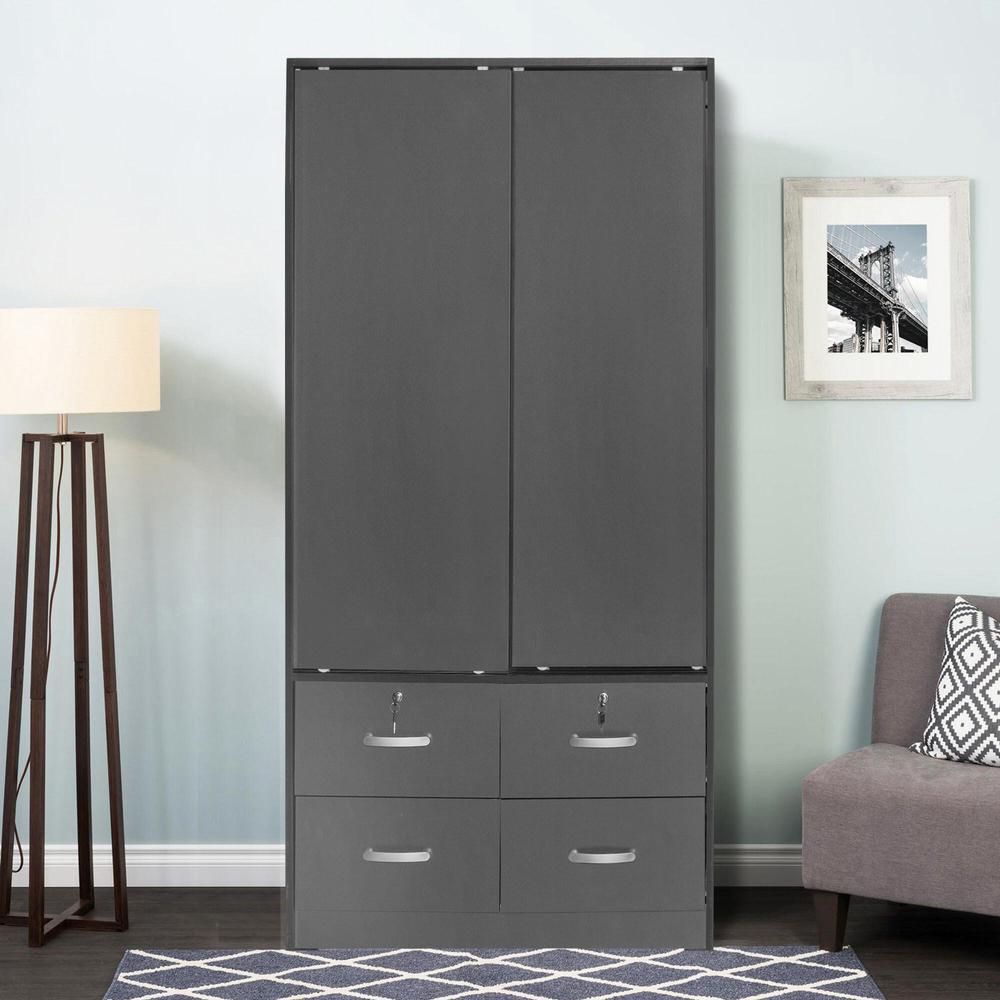 Better Home Products Sarah Modern Wood Double Sliding Door Armoire in Dark Gray. Picture 6