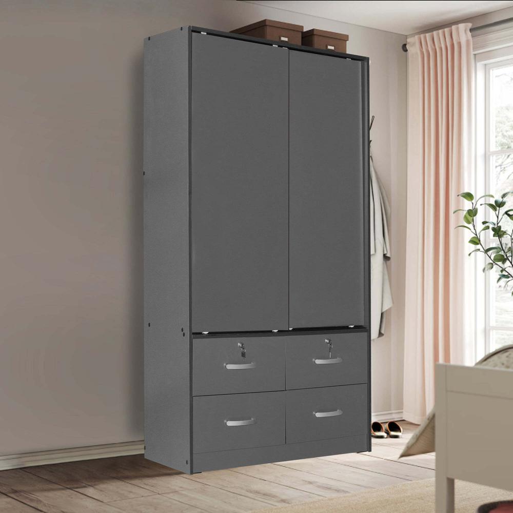 Better Home Products Sarah Modern Wood Double Sliding Door Armoire in Dark Gray. Picture 7
