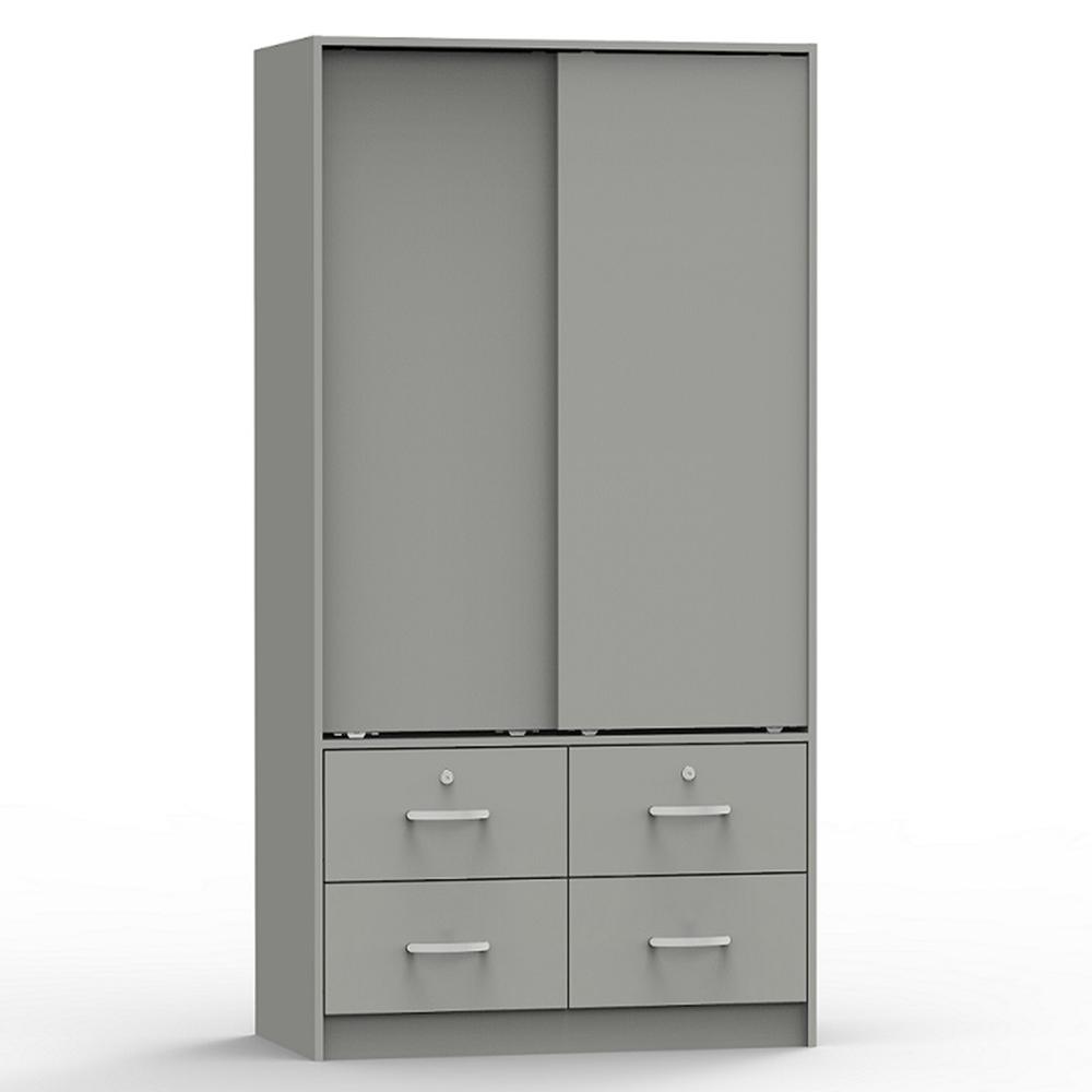 Better Home Products Sarah Modern Wood Double Sliding Door Armoire in Light Gray. Picture 1
