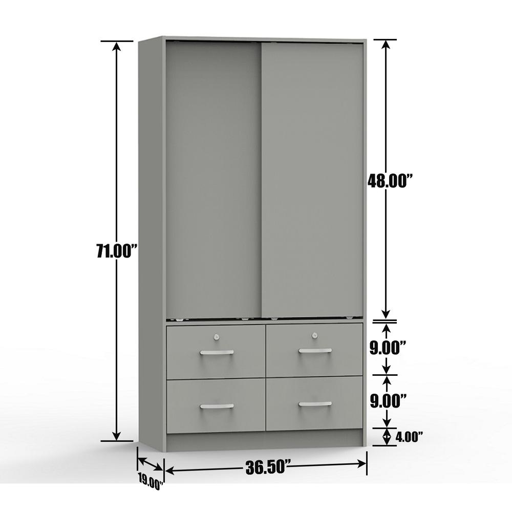 Better Home Products Sarah Modern Wood Double Sliding Door Armoire in Light Gray. Picture 2