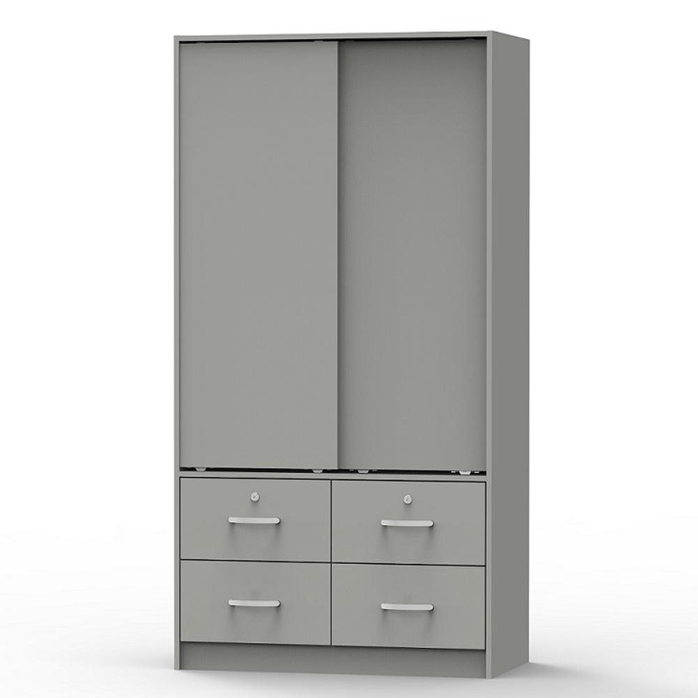 Better Home Products Sarah Modern Wood Double Sliding Door Armoire in Light Gray. Picture 3