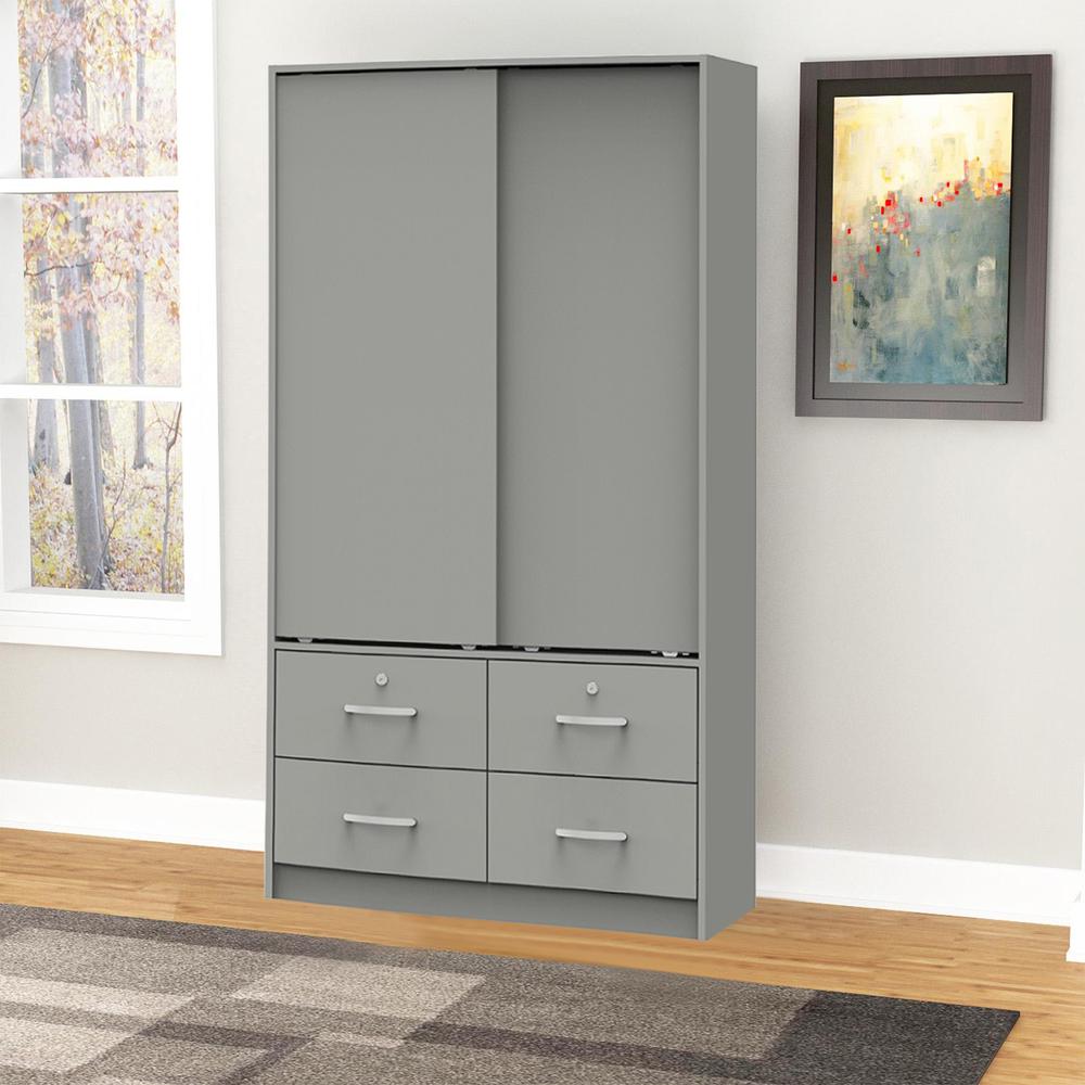 Better Home Products Sarah Modern Wood Double Sliding Door Armoire in Light Gray. Picture 4