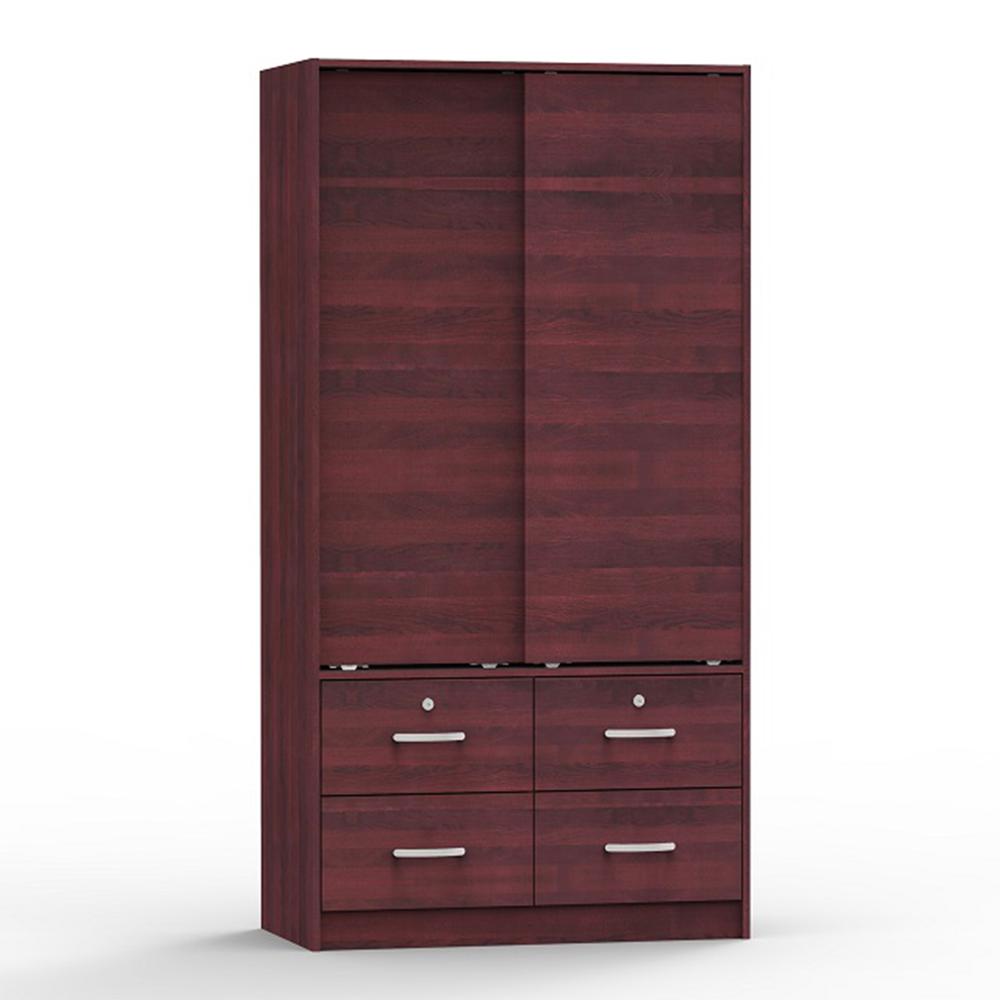 Better Home Products Sarah Modern Wood Double Sliding Door Armoire in Mahogany. Picture 1