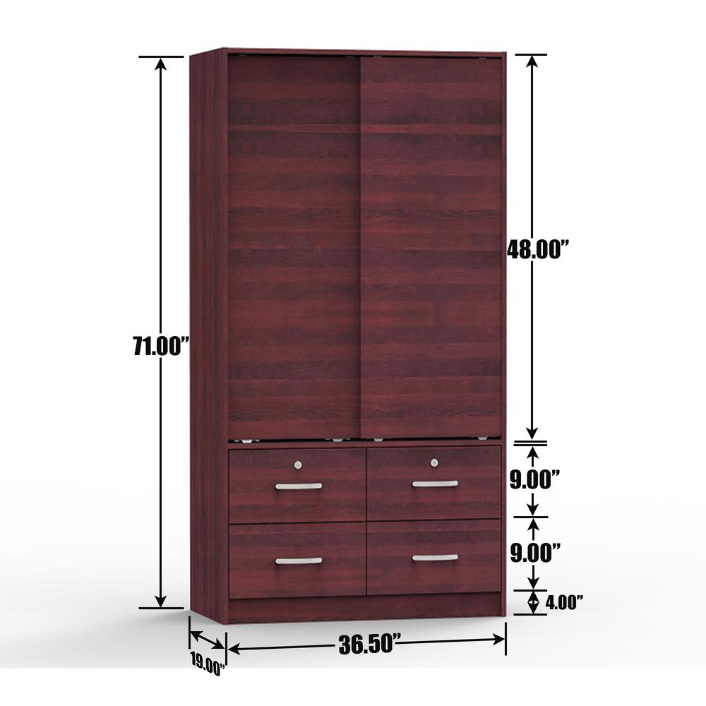 Better Home Products Sarah Modern Wood Double Sliding Door Armoire in Mahogany. Picture 2