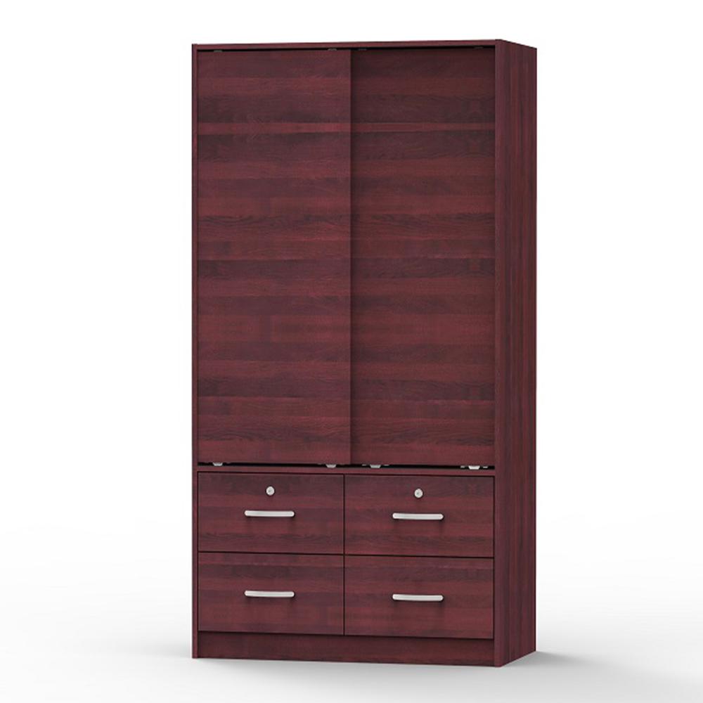 Better Home Products Sarah Modern Wood Double Sliding Door Armoire in Mahogany. Picture 3