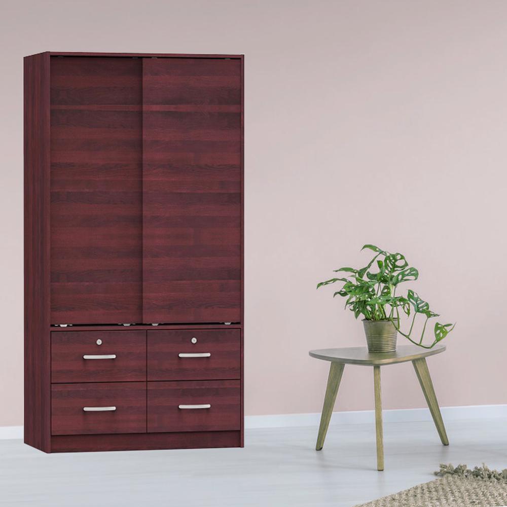 Better Home Products Sarah Modern Wood Double Sliding Door Armoire in Mahogany. Picture 4