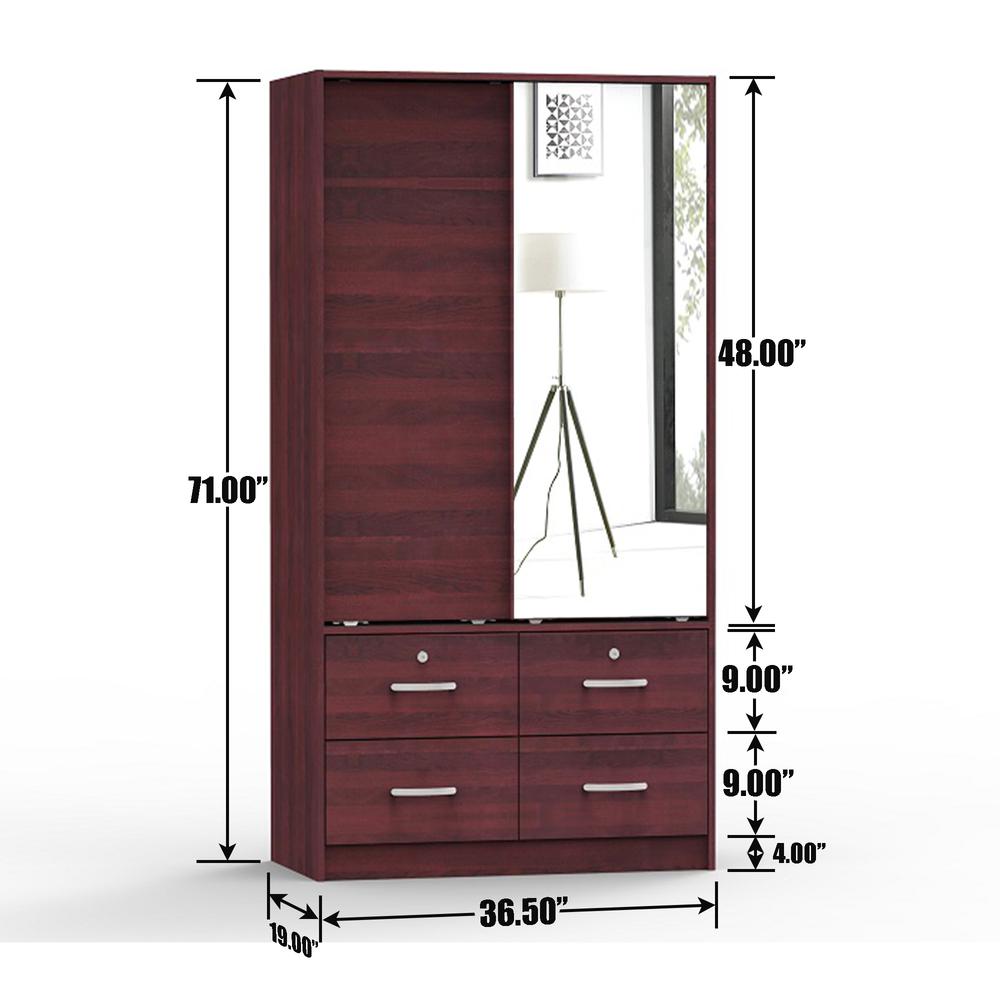 Better Home Products Sarah Double Sliding Door Armoire with Mirror in Mahogany. Picture 2