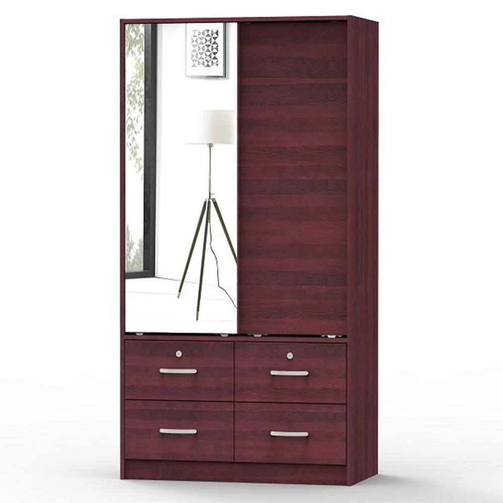 Better Home Products Sarah Double Sliding Door Armoire with Mirror in Mahogany. Picture 3