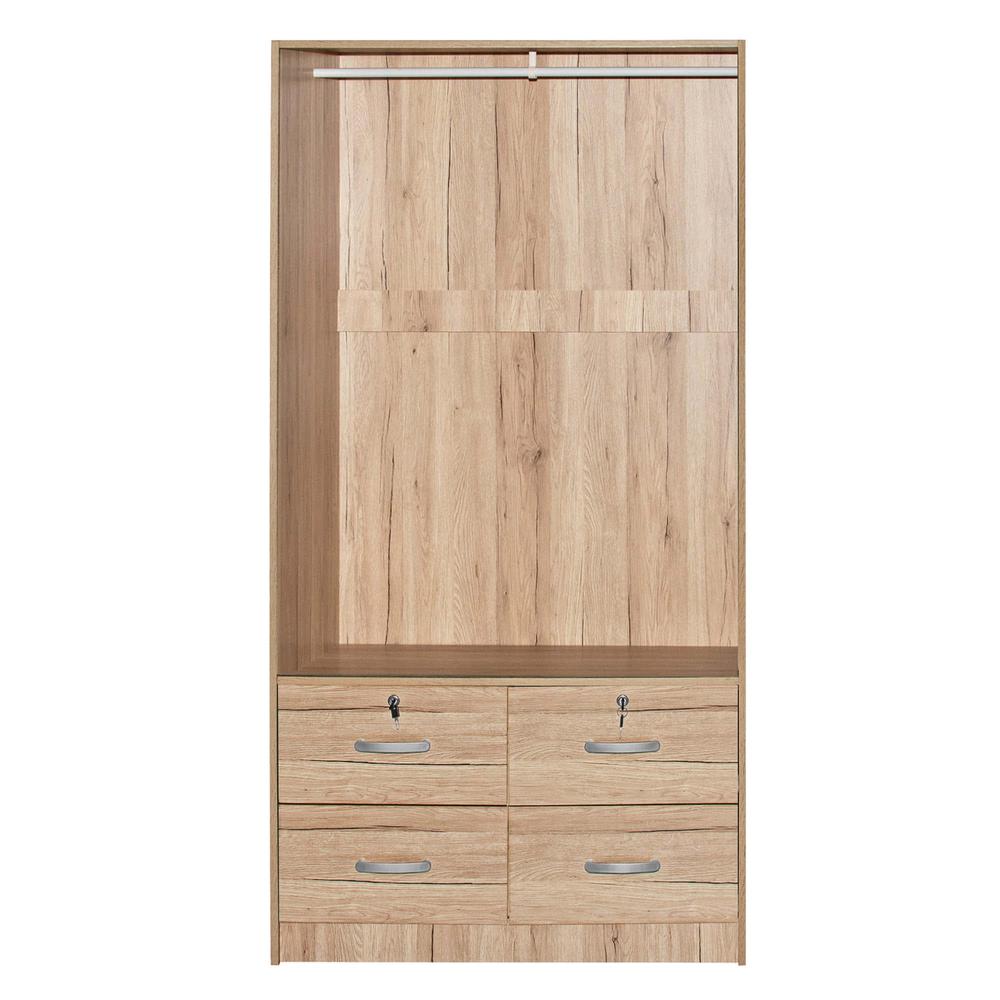 Better Home Products Sarah Double Sliding Door Armoire with Mirror Natural Oak. Picture 5