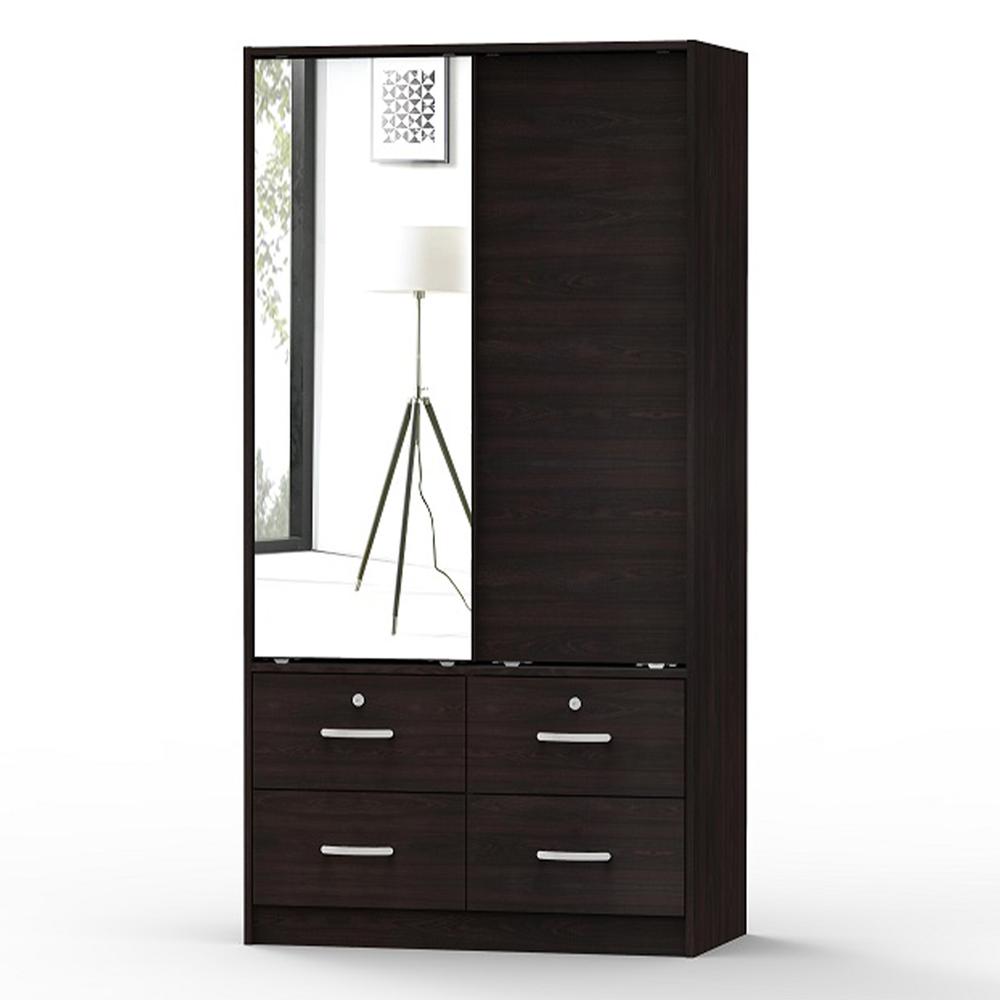 Better Home Products Sarah Double Sliding Door Armoire with Mirror in Tobacco. Picture 3