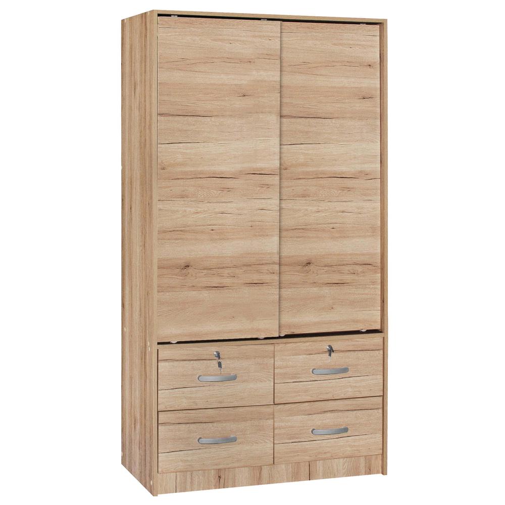 Better Home Products Sarah Modern Wood Double Sliding Door Armoire Natural Oak. Picture 1