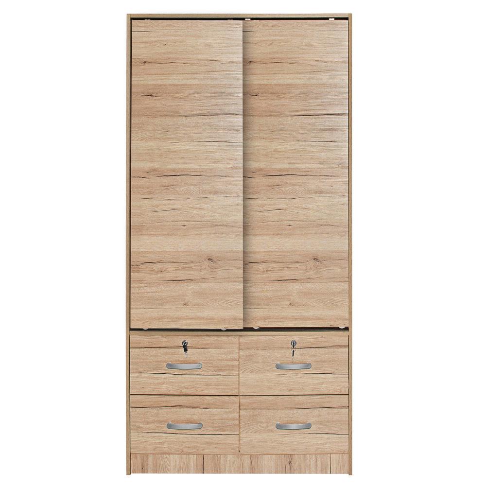 Better Home Products Sarah Modern Wood Double Sliding Door Armoire Natural Oak. Picture 2