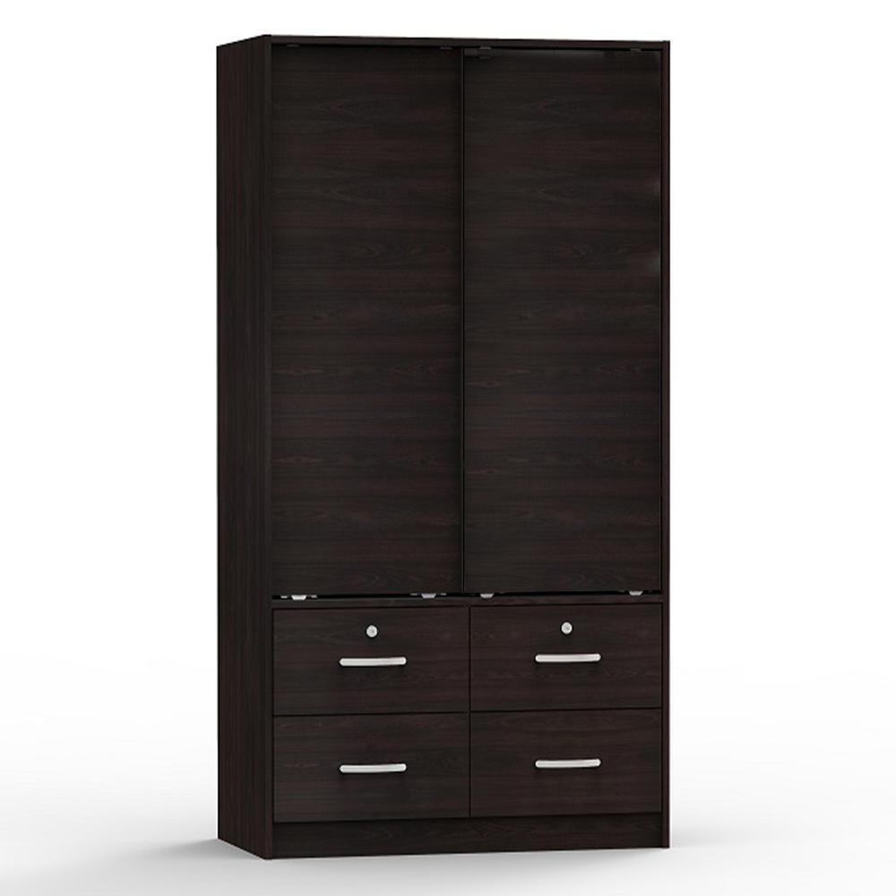 Better Home Products Sarah Modern Wood Double Sliding Door Armoire in Tobacco. Picture 1