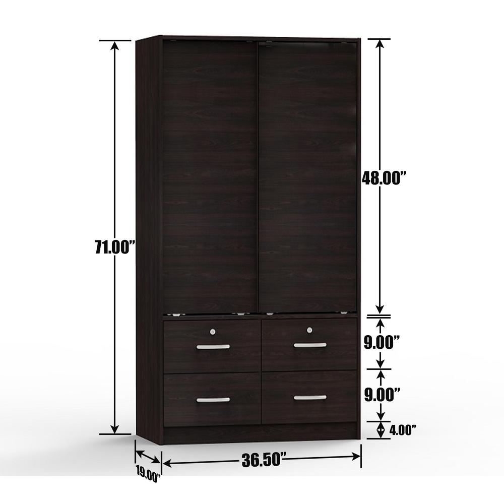 Better Home Products Sarah Modern Wood Double Sliding Door Armoire in Tobacco. Picture 2