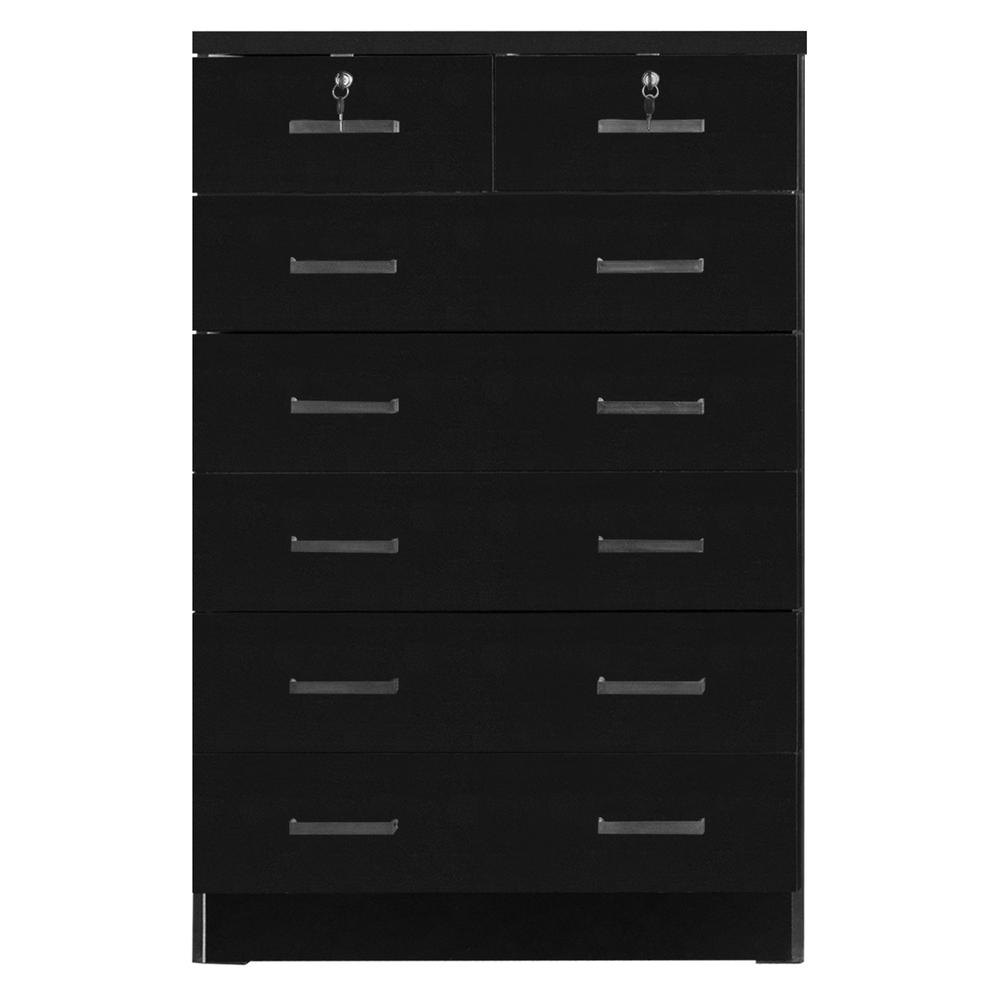 Better Home Products Cindy 7 Drawer Chest Wooden Dresser with Lock in Black. Picture 6