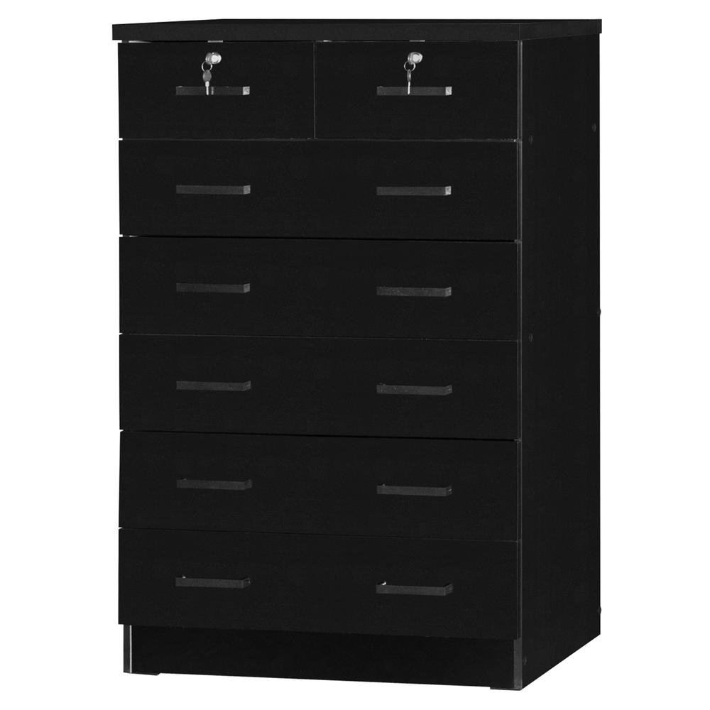 Better Home Products Cindy 7 Drawer Chest Wooden Dresser with Lock in Black. Picture 7