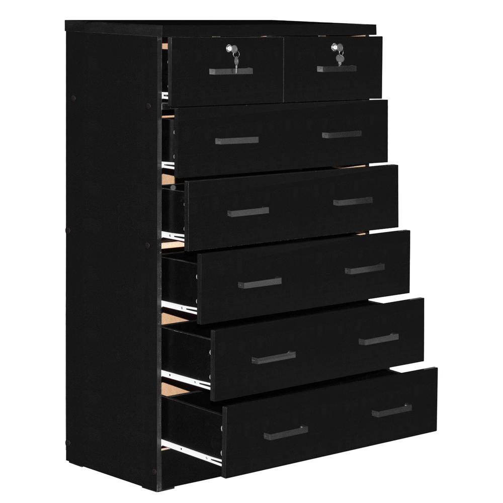 Better Home Products Cindy 7 Drawer Chest Wooden Dresser with Lock in Black. Picture 8