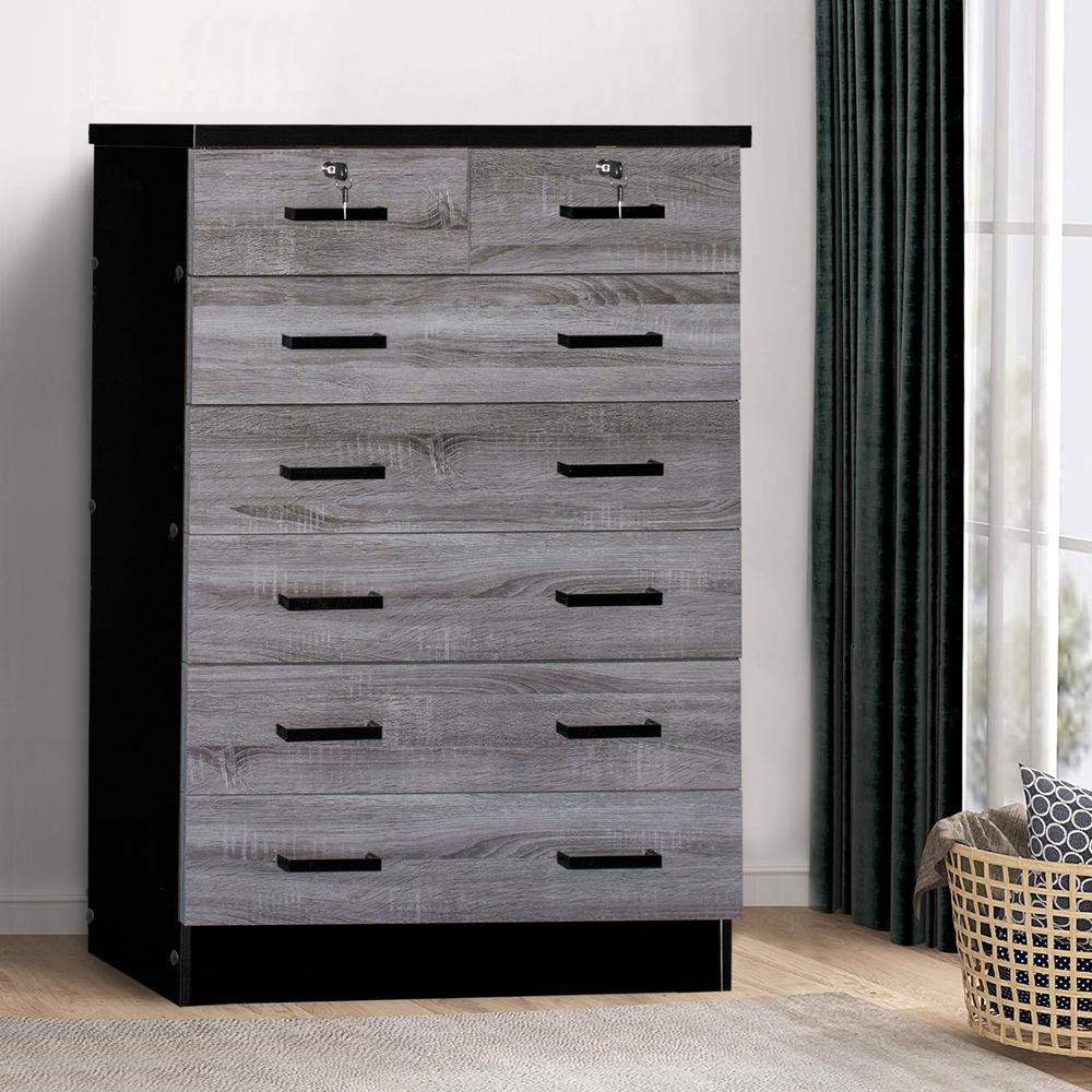 Better Home Products Cindy 7 Drawer Chest Wooden Dresser in Gray & Black. Picture 2