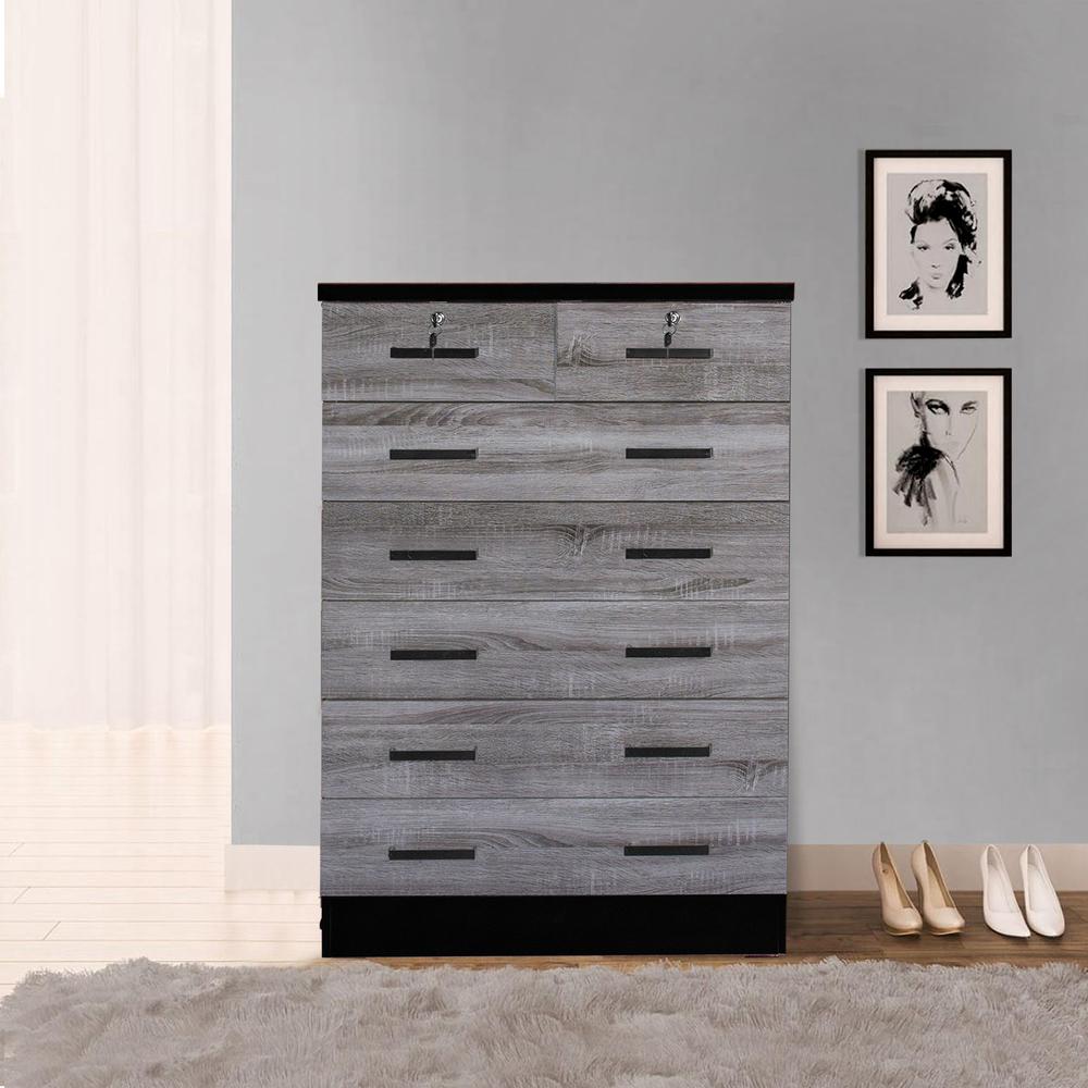 Better Home Products Cindy 7 Drawer Chest Wooden Dresser in Gray & Black. Picture 12