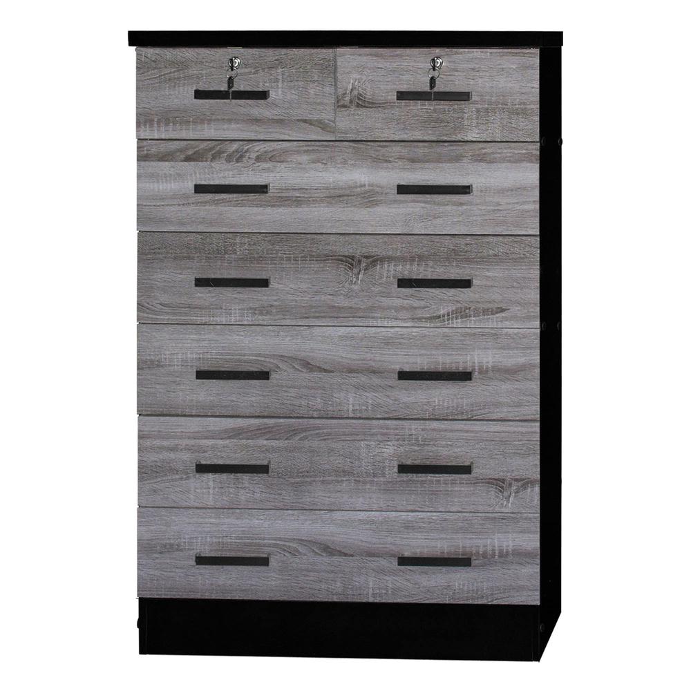 Better Home Products Cindy 7 Drawer Chest Wooden Dresser in Gray & Black. Picture 5