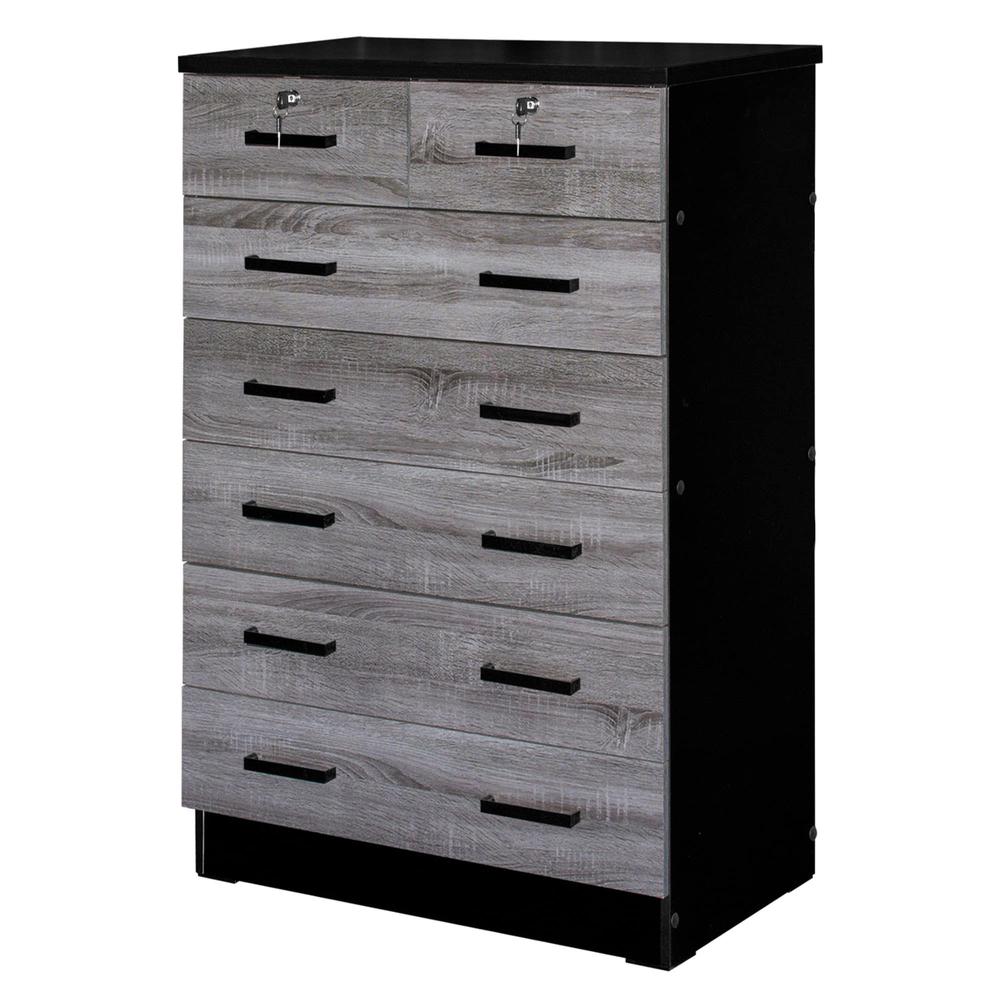 Better Home Products Cindy 7 Drawer Chest Wooden Dresser in Gray & Black. Picture 6