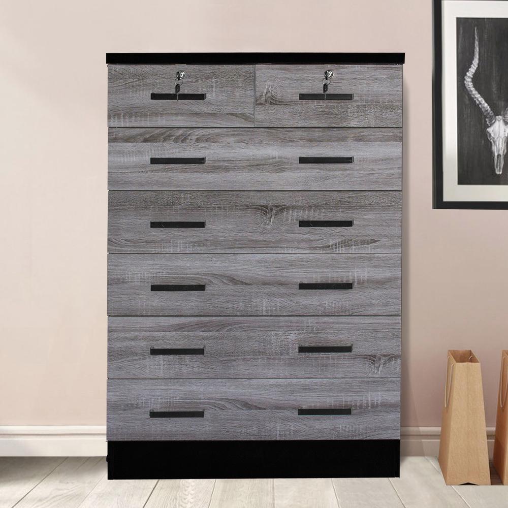 Better Home Products Cindy 7 Drawer Chest Wooden Dresser in Gray & Black. Picture 9