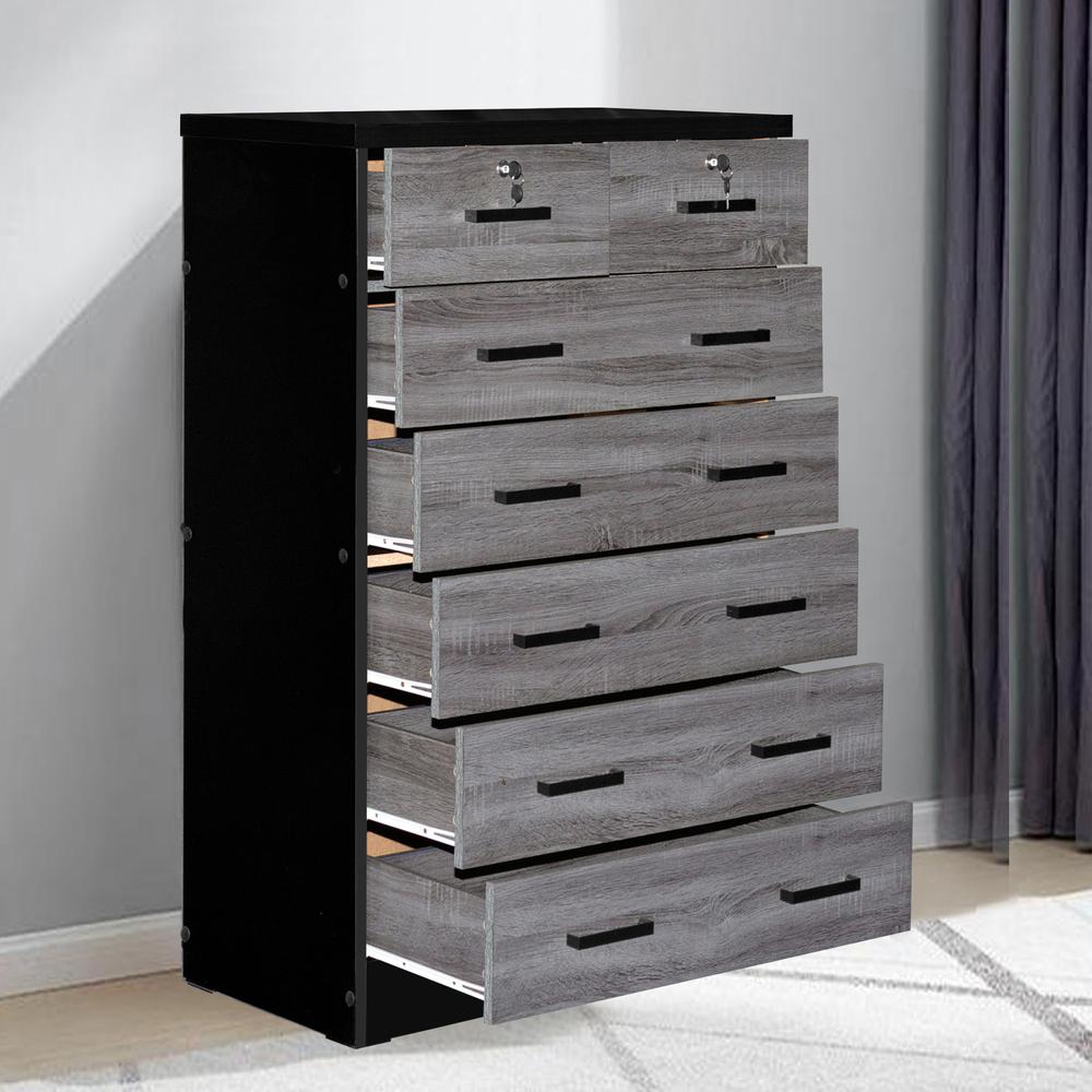 Better Home Products Cindy 7 Drawer Chest Wooden Dresser in Gray & Black. Picture 15