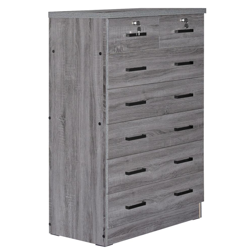 Better Home Products Cindy 7 Drawer Chest Wooden Dresser with Lock in Gray. Picture 1
