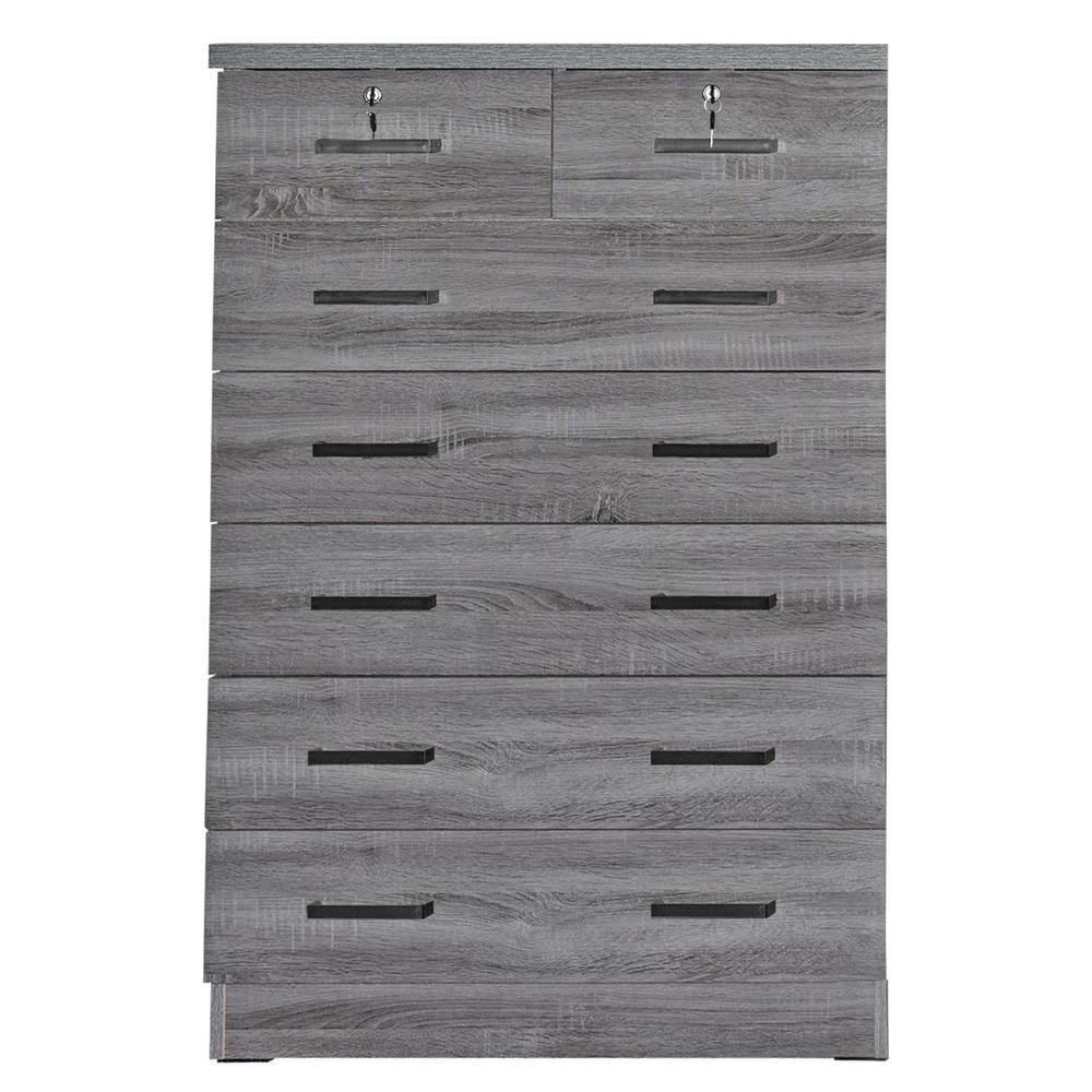 Better Home Products Cindy 7 Drawer Chest Wooden Dresser with Lock in Gray. Picture 6