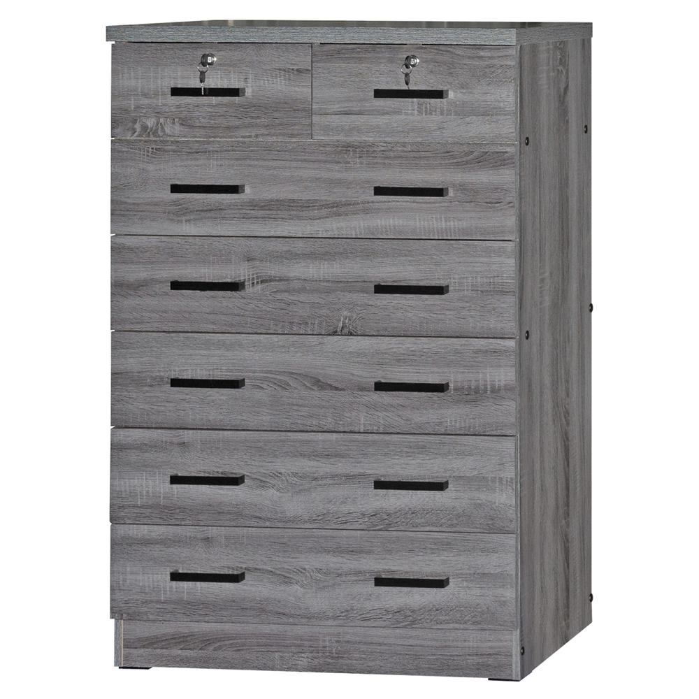 Better Home Products Cindy 7 Drawer Chest Wooden Dresser with Lock in Gray. Picture 7