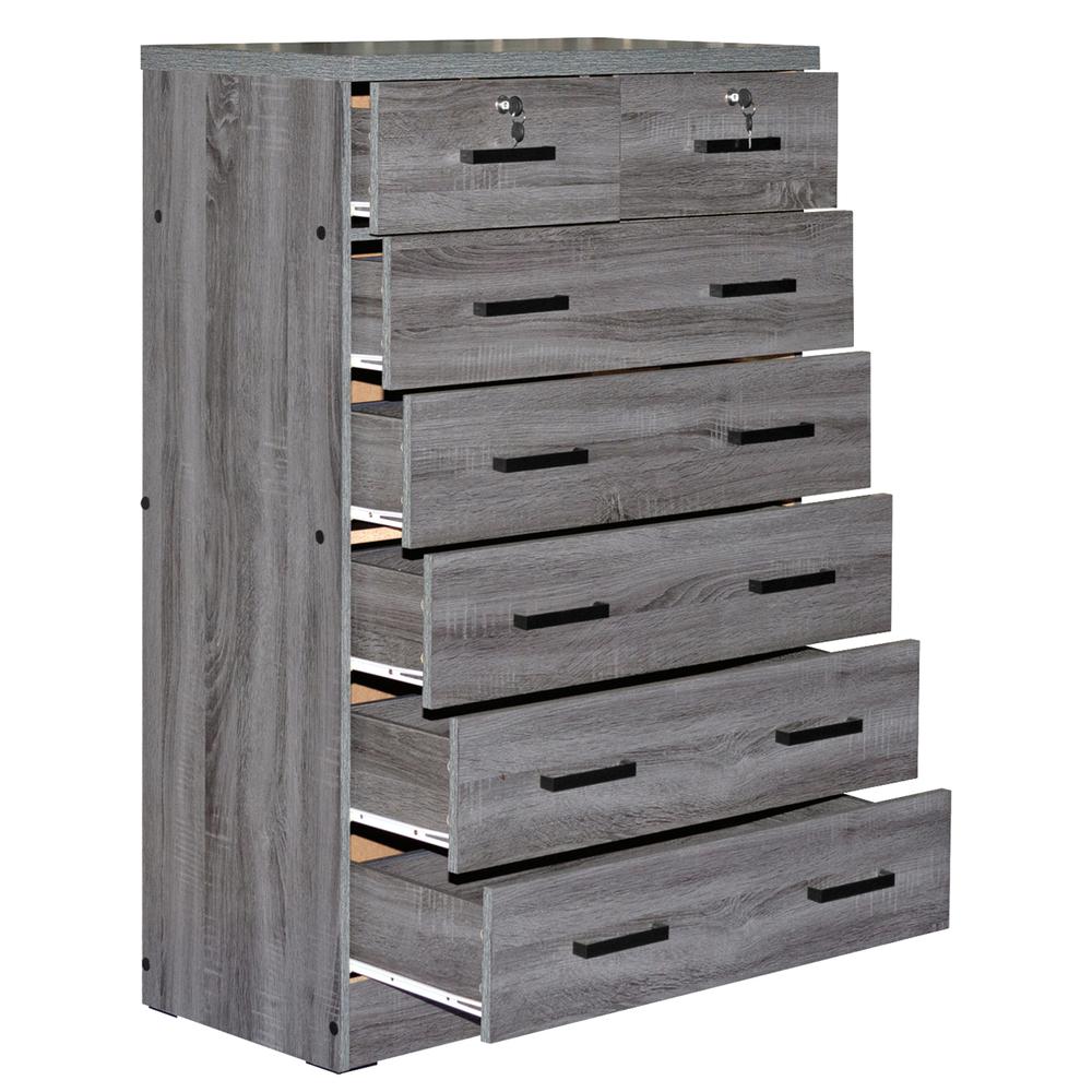 Better Home Products Cindy 7 Drawer Chest Wooden Dresser with Lock in Gray. Picture 8