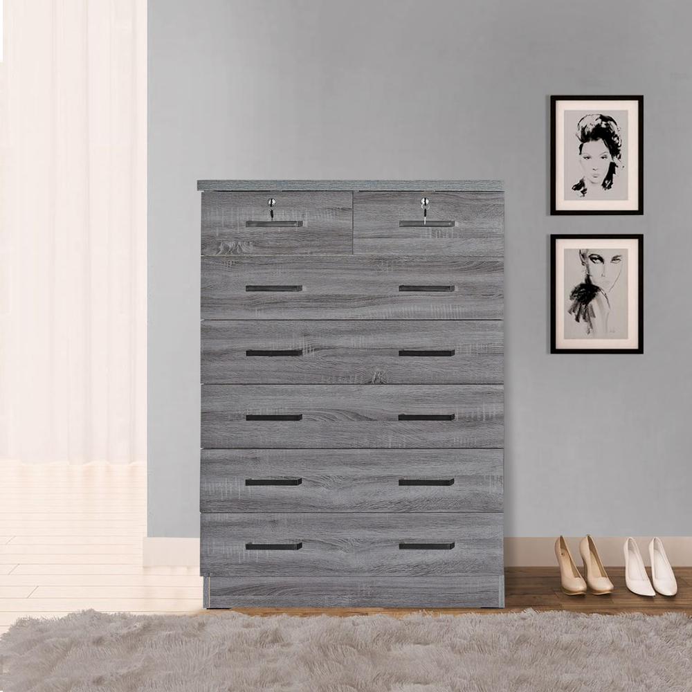 Better Home Products Cindy 7 Drawer Chest Wooden Dresser with Lock in Gray. Picture 11