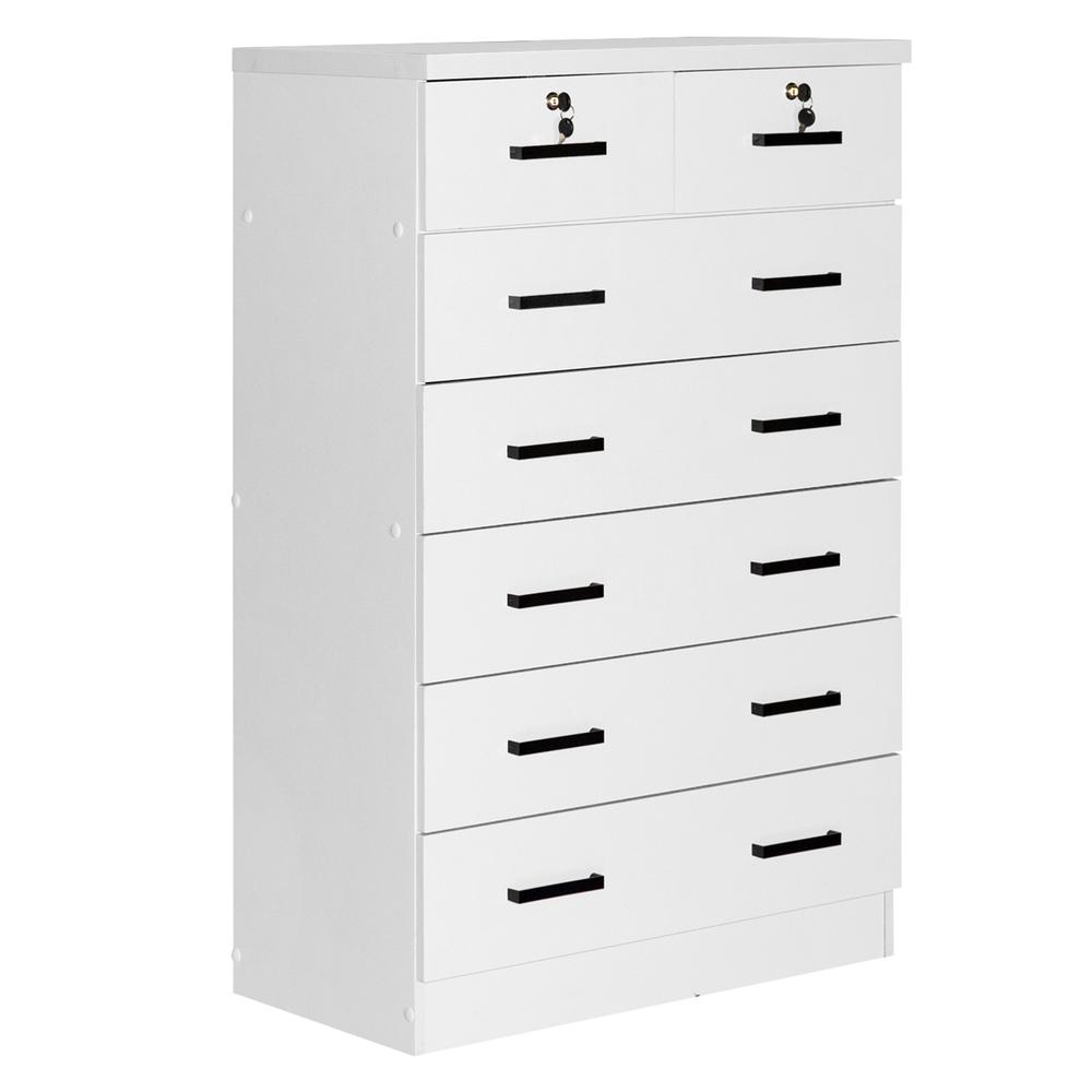 Better Home Products Cindy 7 Drawer Chest Wooden Dresser with Lock in White. Picture 1
