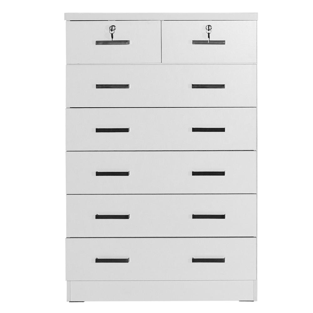 Better Home Products Cindy 7 Drawer Chest Wooden Dresser with Lock in White. Picture 6