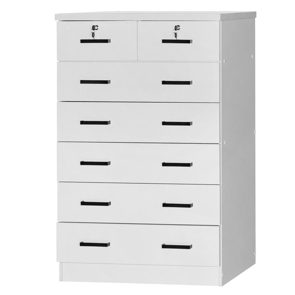 Better Home Products Cindy 7 Drawer Chest Wooden Dresser with Lock in White. Picture 7